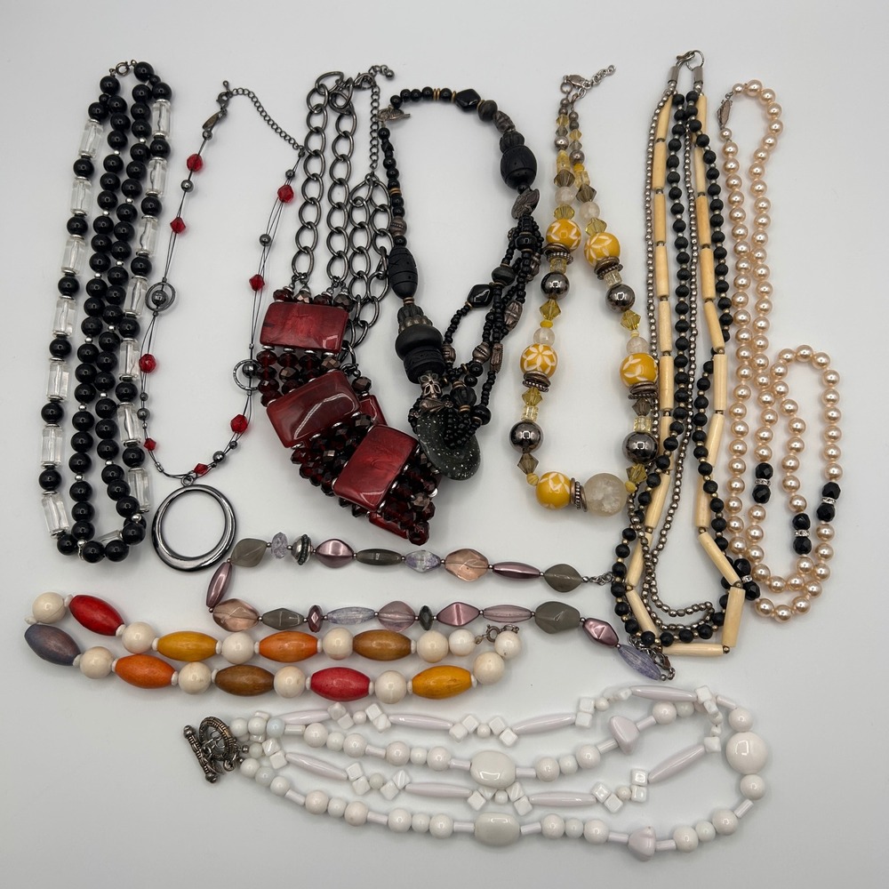 Fashion Jewelry Necklace Lot Statement Beaded Multi Strand Boho Eclectic 10pc